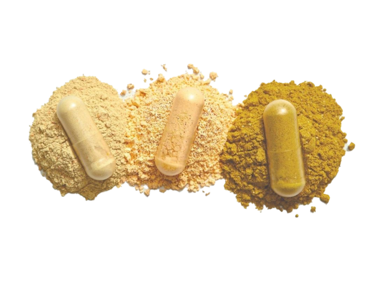 three capsules with powders surrounding the capsules / Hobamine an innovative ingredient to promote cell health